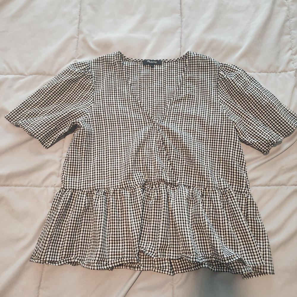 Madewell Gingham Black and White Blouse